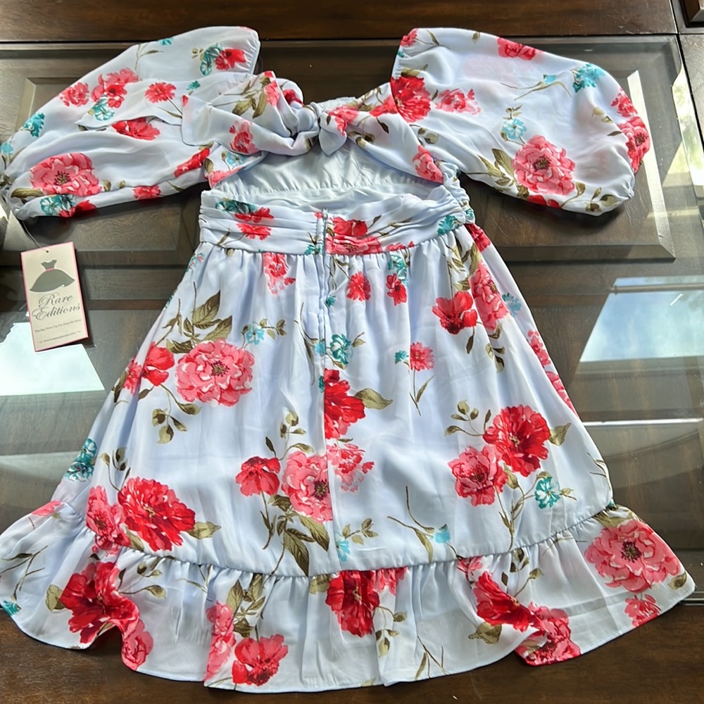 Rare Editions Girls Floral Bubble Sleeve Dress - Picture 11 of 15